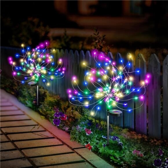 Solar Firework Lights Fairy Garden Decor 2 Pack, Waterproof LED Sparkler Lights - Picture 1 of 7